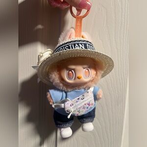 Authentic Labubu with Christian Dior Hat and Louis Vuitton Murakami bum bag